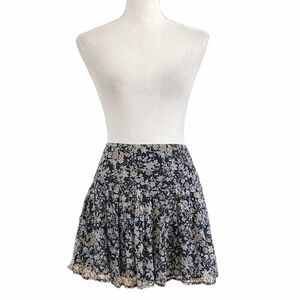 WINTER KATE 100% SILK FLORAL LOW RISE FLUTTER RUFFLE MINI SKIRT - M